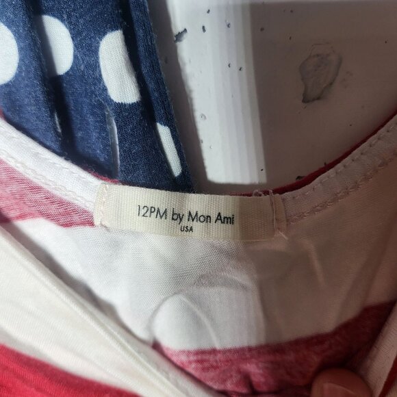12pm by Mon Ami Womens Quarter Sleeve Striped Dress Size Small Bow Americana - Picture 3 of 8